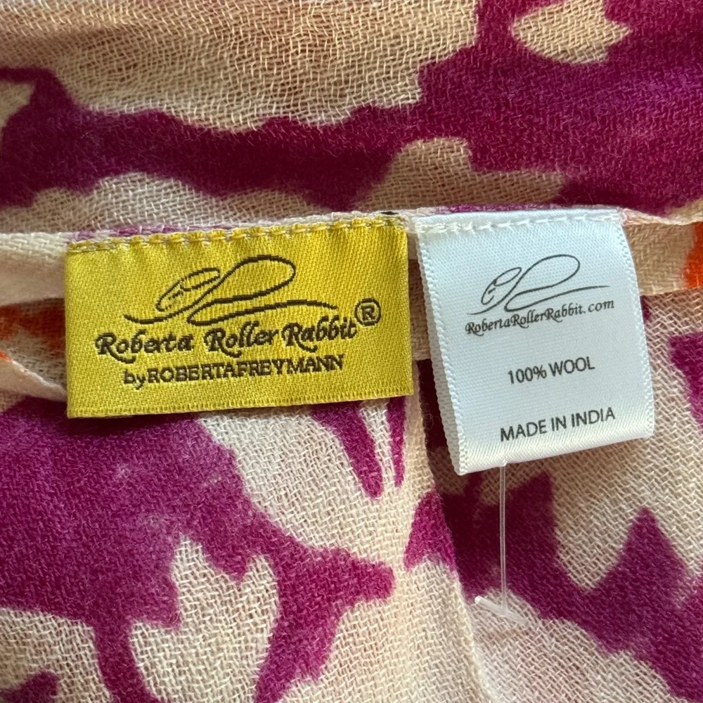 Roberta Roller Rabbit Floral Purple Orange Wrap Scarf - Picture 6 of 7